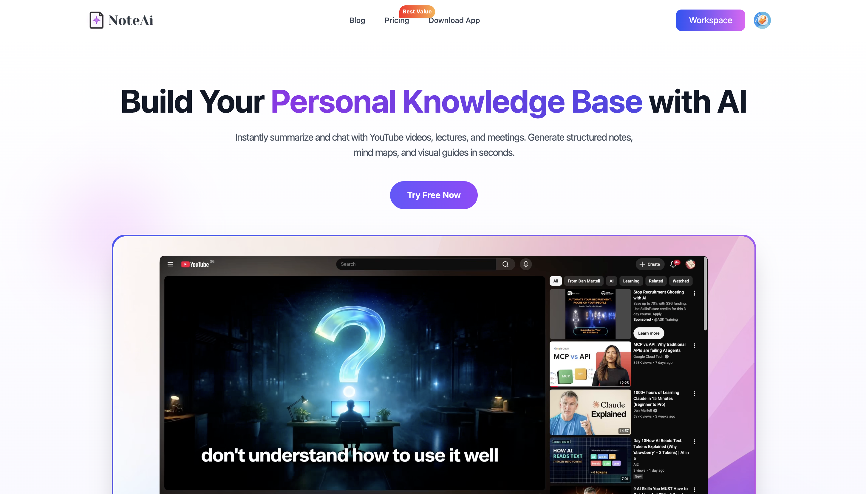 Best YouTube summarizers for long videos in 2026 comparison featuring NoteAi and other AI summary tools