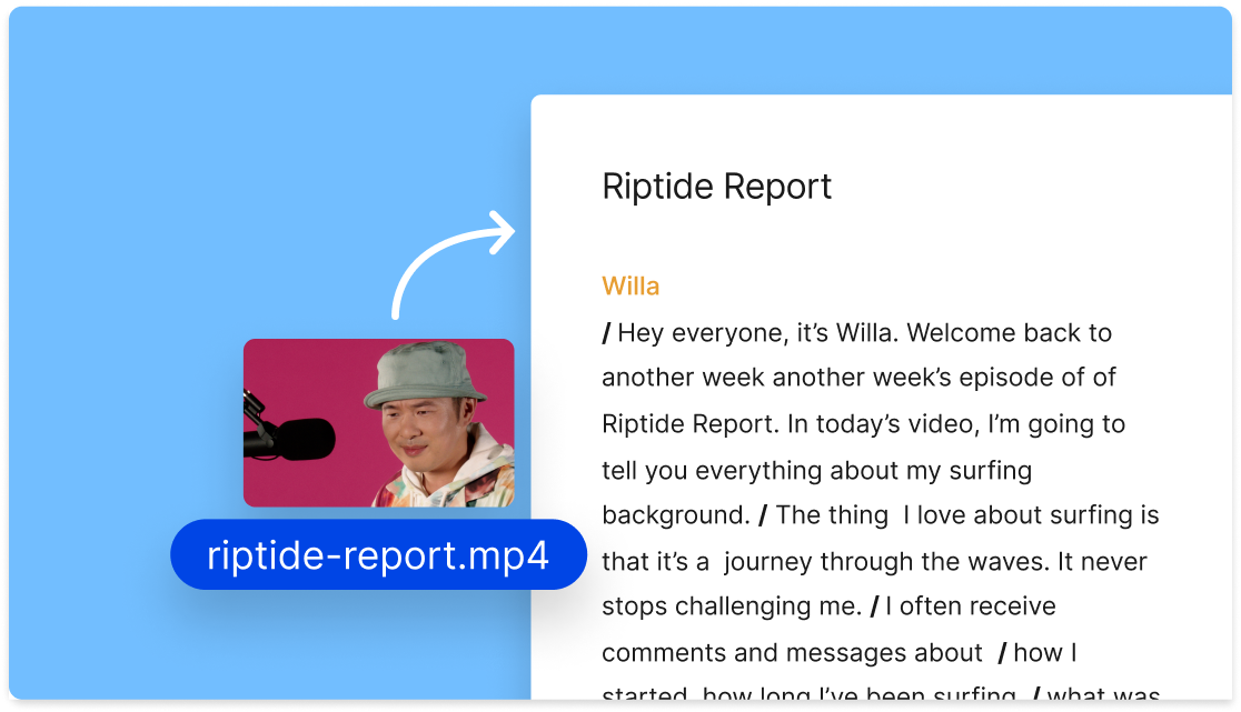 Descript video editor with an editable transcript for text-based video editing