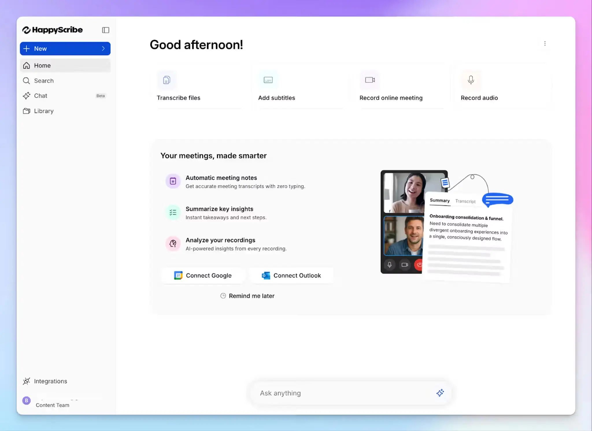 HappyScribe transcription and subtitle workspace for multilingual video and audio projects