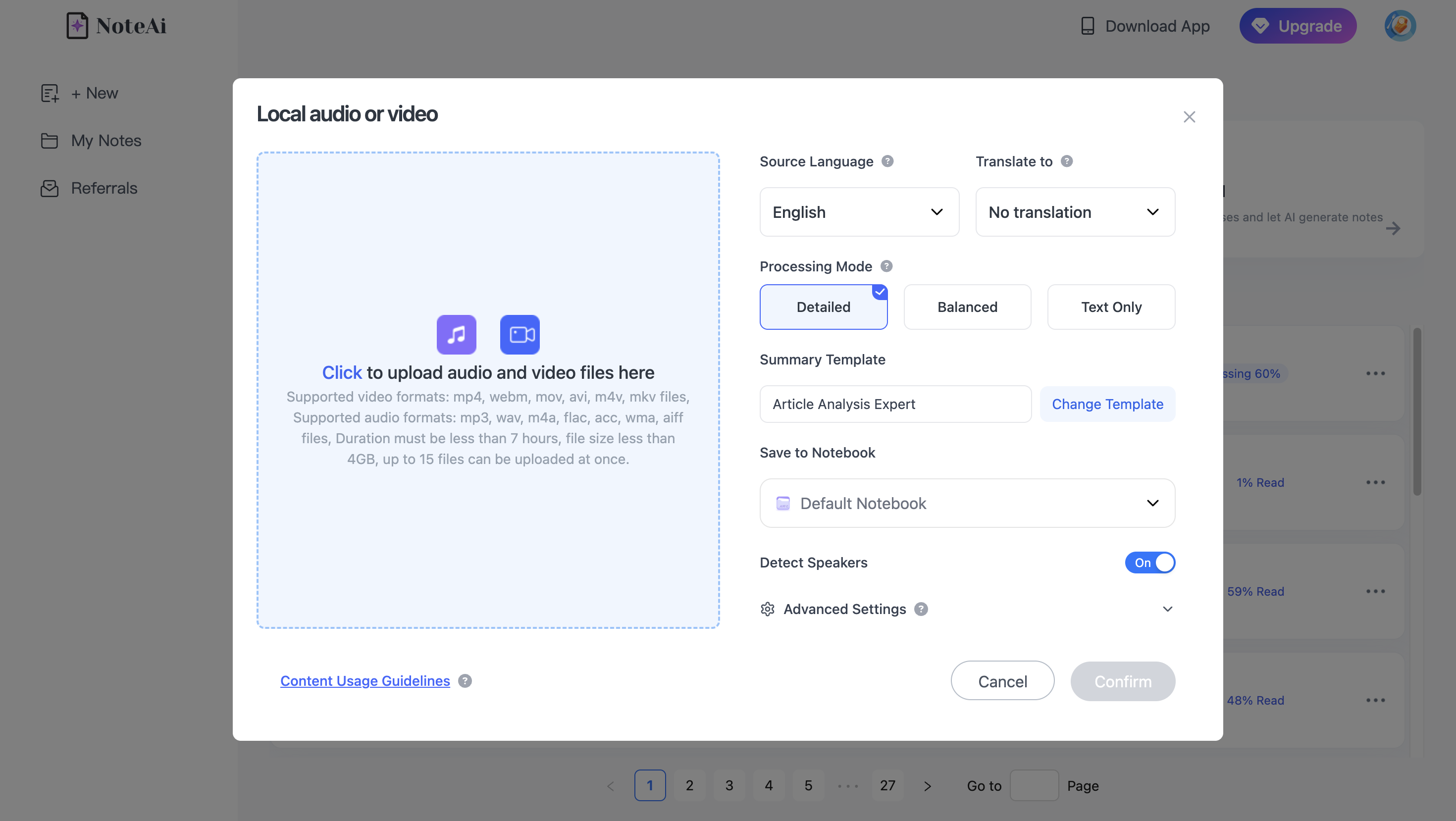 NoteAi support for processing long YouTube videos and recordings up to 7 hours and 4 GB