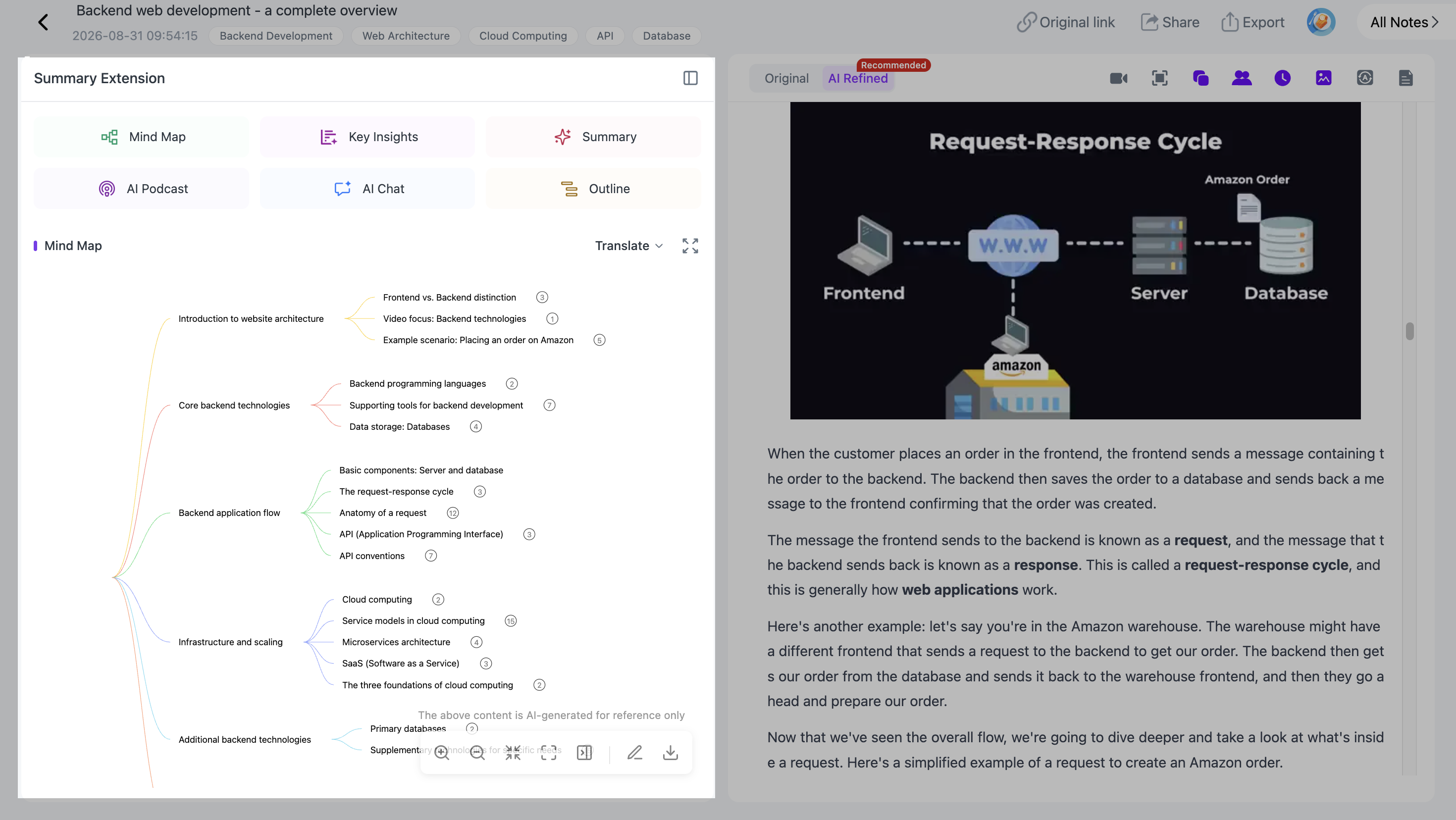Turn a YouTube video into an editable multi-level AI mind map with NoteAi